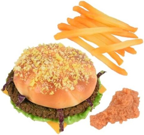 Artificial Hamburger, 10Pcs Artificial Fries & Fake Fried Chicken Leg Model Lifelike Food Set for Home Kitchen Decor Food Model Market Display Props