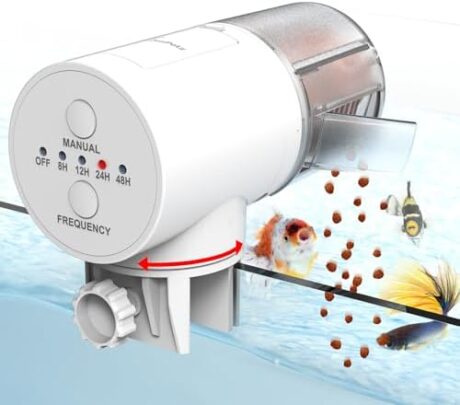 Automatic Fish Feeder Dispenser for Aquarium, 200ml Large Capacity Auto Turtle Fish Feeder for Small Tank, Battery Powered Food Feeding Timer for Flakes Pellet Vacation, Batteries Included