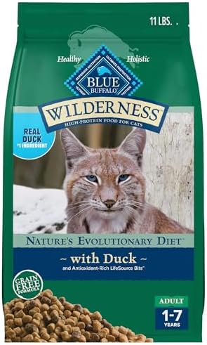 Blue Buffalo Wilderness Healthy Adult Dry Cat Food, Supports Health and Wellness, High-Protein & Grain-Free, Duck, 11-lb Bag