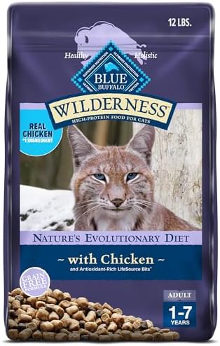 Blue Buffalo Wilderness Natural Adult Dry Cat Food, High-Protein and Grain-Free Diet, Supports Healthy Muscle Development and a Healthy Immune System, Chicken, 12-lb. Bag