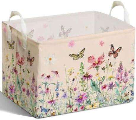 Butterfly Folding Storage Box, Cute Butterflies Gift Basket for Boys & Girls, Waterproof Fabric Storage Box for Nursery Toys, Clothes, Portable Decor Basket