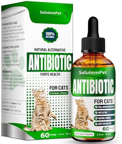 Cat Antibiotic for Infections, UTIs, Respiratory Moments, Cold, & Allergies | Antibiotics for Cats of All Ages & Breeds | Liquid Form | Natural Supplement with Chicken Flavor | 2 Oz