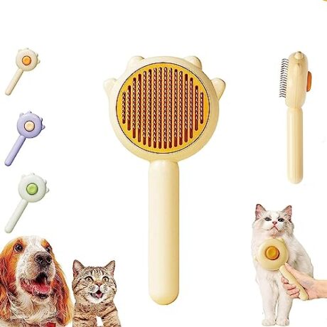 Cat Brushes with Release Button, Self-Cleaning Slicker for Shedding Indoor Pets - Removes Loose Undercoat for Dogs and Cats Grooming (Yellow)