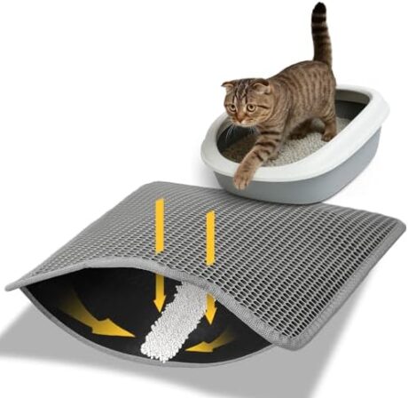 Cat Litter Mat 23"x17", Double Layer Urine & Waterproof Trapping Mat for Kitty Litter Box, Easy to Clean, Non-Slip, Scatter Control Cat Matt for Floor, Gray