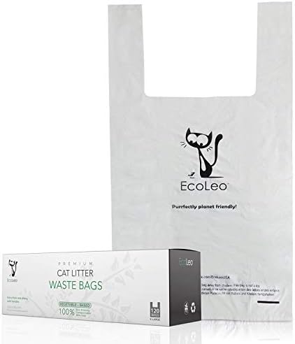 Cat Litter Waste Poop Bags - X-Large, Compostable, Plastic-free, Thick, Leak Proof, Pet/Dog Poo Bags with Easy-Tie Handles,10.5 x 18.5 inch, White, EcoLeo