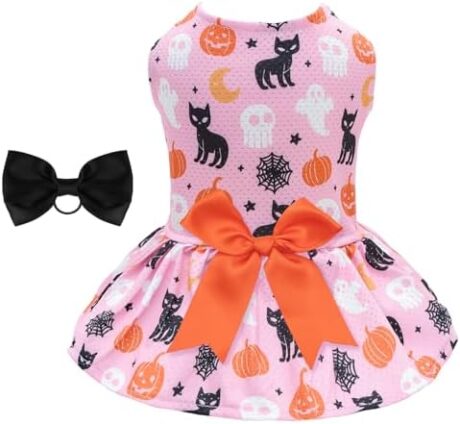 CuteBone Dog Mesh Dress Halloween Puppy Sundress Pet Outfit Summer Fashion for Small Dogs Girl Cat Clothes BF43S