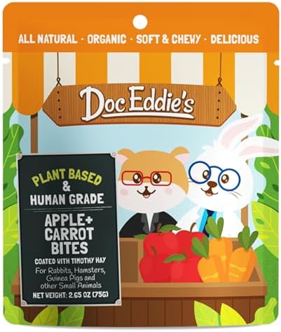 Doc Eddie’s Apples+Carrots Small Animal Soft & Chewy Treats or Snack for Hamster, Rabbit, Chinchilla, Bunny, Gerbil, Mouse, Rat, Hedgehog, or Squirrel - 2.65oz - Made w/Real Fruit, Organic Ingredients