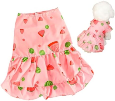 Dog Dress Pink S M L XL, Kanemc Girl Dog Birthday Cat Dress Female Puppy Dogs Clothes Cute Dresses Button Dressing for Small Pup Pets Decor (Medium Size)