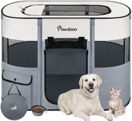 Dog Playpen, Portable Pet Playpen Cat PlayPens, Indoor Outdoor Travel Camping Use for Medium/Large Breed,L,Gray