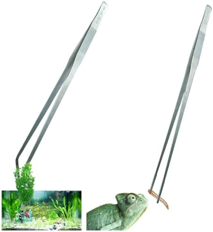 Extra Long Tweezers with Rubber Cover Tips, Fecsam Feeding Tongs - 2 Pack/18.9 inch Aquarium Stainless Steel Large Aquascape Tools for Fish Tank, Terrarium，Aquascaping, Reptile, Bearded Dragon
