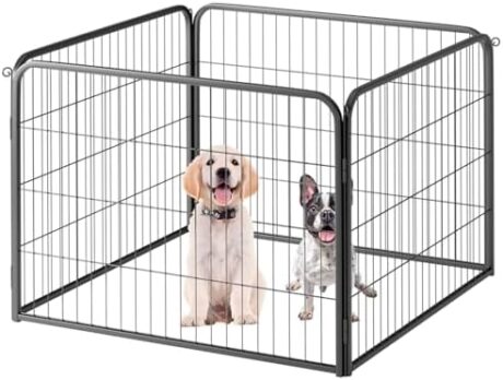 FDW Dog Playpen Kennel - 4 Panels, 24 Inch Height, Indoor/Outdoor Folding Metal Portable Puppy Exercise Pen, Heavy Duty Dog Fence for Yard, Camping - Black