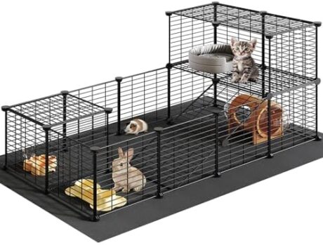 HOOBRO Guinea Pig Cage with Waterproof Mat, 24 Panels Small Animal Playpen, Rabbit Cage, Bunny Cage, Chicken Cage, Pet Playpen, Indoor Outdoor Yard Fence, 57 x 31.5 x 23.6 Inches, Black BK03PP03