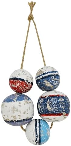 K KILIPES Rustic Wood Fishing Float Hanging Ornaments Beach Wall Decor Decorative Rope Balls Fishing Buoy Coastal Wall Sculpture Nautical Wall Art Decoration for Home Bathroom Living Room Bedroom