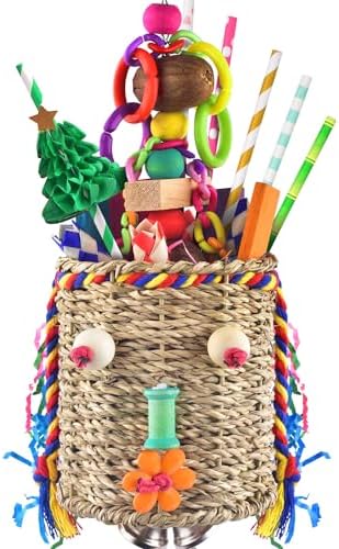 KATUMO Bird Toys, Parakeet Toys Bird Grass Basket Cockatiel Forgaging Toys Conure Shredding Toys for Small Bird Cage Toys Medium Parrot Toys