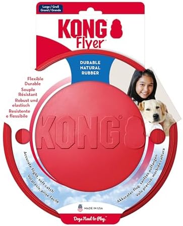 KONG Flyer - Durable Dog Toy for Outdoor Playtime - Natural Rubber Flying Disc, Dog Toy for Fetch - Safer Disc for Healthy Activity - for Medium/Large Dogs