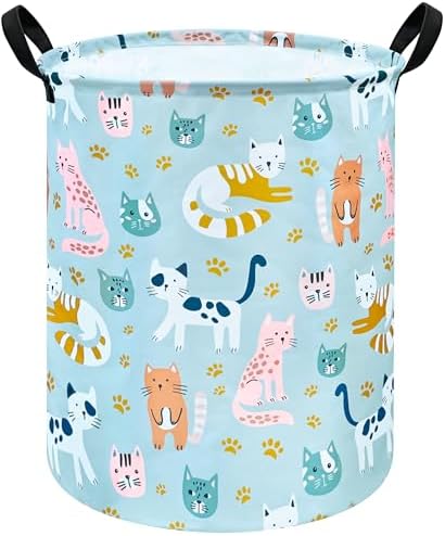 Large kids Laundry Basket Canvas Cat Storage Bins Baby Nursery Hamper Waterproof Clothes Organizer Boys and Girls Toy Box Gift Baskets for Home,Office,Home Decor