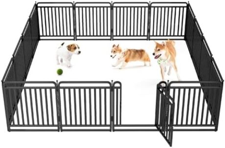 New Thickened Version Dog Playpen, 32 Inch Dog Fences for The Yard, Portable Outdoor Dog Playpen for Large/Medium/Small Dogs, Foldable Metal Dog playpen, with Doors (16 Panels)