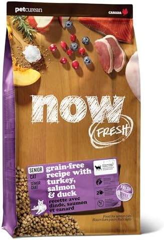 Now Fresh Grain-Free Senior Dry Cat Food with Turkey, Salmon & Duck, Premium Kibble Made with Real Meat & Fish, Chicken-Free Recipe, Supports Healthy Weight Management, 8 lb Bag