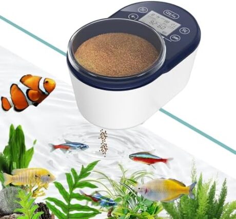 PAIZOO Automatic Fish Feeder for Aquarium, Rechargeable Timer Fish Food Dispenser for Betta Fish Turtle Feeder, Moisture-Proof Fish Food Vacation Feeder with LCD Display