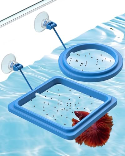 Pawfly 2 Pcs Fish Feeding Ring for Aquarium – Round and Square Floating Food Feeder with Suction Cup for Betta, Goldfish, Guppy, Turtle & Small Fish