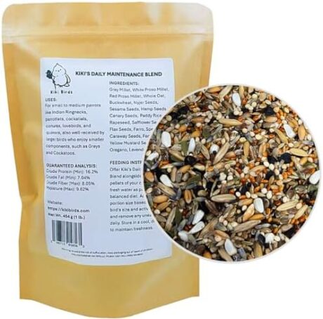 Premium Parrot Food| Protein-Rich Low-Fat Formula | Cockatiel, Conure, Lovebird, Quaker, Parrotlet | No Corn, Soy, Peanuts | Gourmet Whole Grains & Seeds | Daily Maintenance Blend (1 lb)