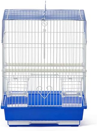 Prevue Pet Products Flat Top Economy Parakeet and Small Bird Cage with White Wire, Blue Plastic Base with Removable Tray