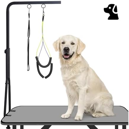 Professional Dog Grooming Table Arm with Double Clamp, 42" H Adjustable Pet Grooming Stand with Grooming Loop Noose for Small Medium Large Dog - Sturdy, and Easy-to-Install