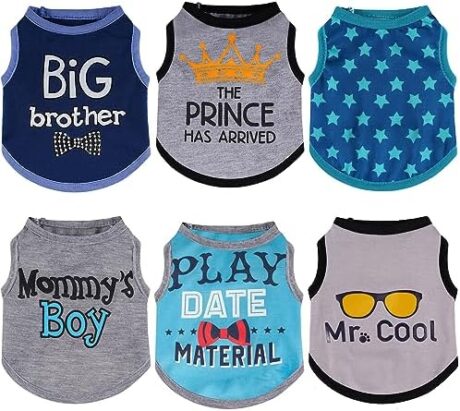 Sadnyy 6 Pack Winter Dog Shirt Boy Pet Clothes Doggy Tee Tank Top Kitten Shirts with Letters for Small Medium Dogs Cats Soft Cozy Chihuahua Vest Apparel for Dog Cat Puppy(X-Small)