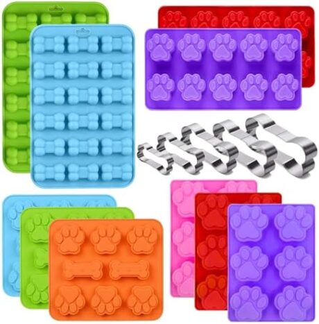 Set of 15 Non-Stick Silicone Dog Treat Molds - Paw and Bone Shapes, Ideal for Frozen Treats, Baking Jelly, Candy, Chocolate, Dog Snack Biscuits