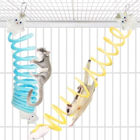 Sugar Glider Toys, Elastic Sugar Glider Climbing Ropes, Hanging Sugar Cage Accessories, Rat Enrichment Climbing Toys, Soft Touch Small Pet Swing Toy (2pcs Blue & Yellow)