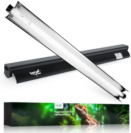 T5 Reptile Light Fixture Combo Kit 24W Light Fixture Reptile Terrarium Hood 10.0 UVB Light Bulb Fluorescent Tube Ideal for Tropical and Deserts Such as Bearded Dragon Lizards and Tortoises