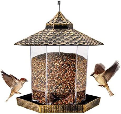 Twinkle Star Wild Bird Feeder Hanging for Garden Yard Outside Decoration, Hexagon Shaped with Roof