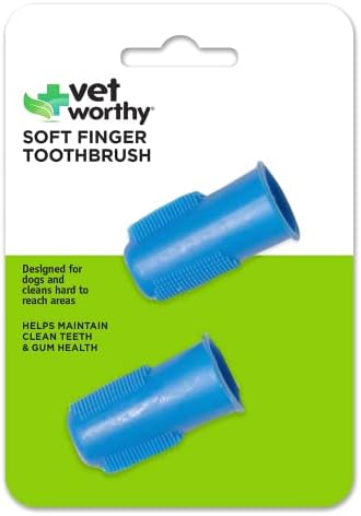 Vet Worthy Soft Finger Toothbrush for Dogs - For Clean, Healthy Teeth and Gums - Freshen Dogs Breath - Reduce Plaque & Bacteria - Rubber Bristles for Smooth Cleaning - 2pcs