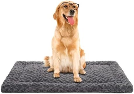 Washable Dog Bed Mat Ultra Soft Dog Crate Pad Comfy Fluffy Pet Kennel Beds Dog Sleeping Mattress for Large Jumbo Medium Small Dogs, 41 x 27 Inch, Gray