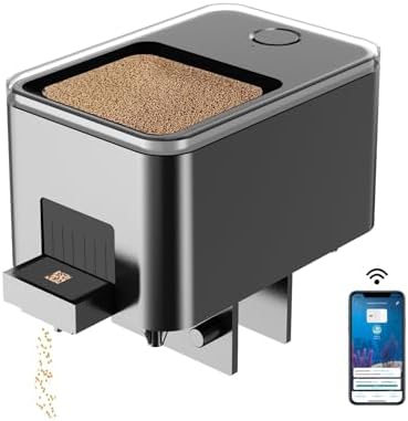 WiFi Automatic Fish Feeder for Aquarium, Food Dispenser for Fish Tank with App Control, Rechargeable Battery and USB Powered, Suitable for Small Tank Pelleted Food, Black
