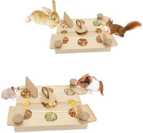 Wooden Guinea Pig Enrichment Toys,2 PCS Guinea Pig Toys for Foraging 6 in 1 Hamster Enrichment Treat Sniff Game for Mice Interactive Gerbil Puzzles Pet Rat Accessories