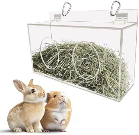 Xymoso Acrylic Rabbit Hay Feeder with Lid,Guinea Pig Hay Rack Holder Chinchilla Cage Accessories for Rabbits Guinea Pigs Bunny