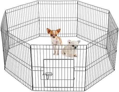 Yaheetech 24" High 8 Panel Foldable Metal Dog Exercise Pen Pet Playpen Dog Fence Outdoor & Indoor Use for Small Animals with Door Black