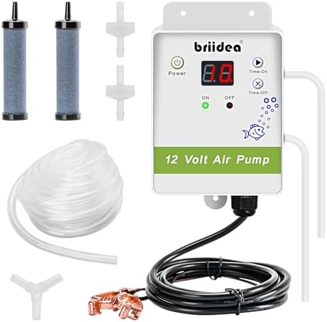 briidea New Generation, Aerator for Bait Bucket, 12 Volt Livewell Aerator Pump System with Pump Timing Cycle Function, Dual Outlet & Dual Air Pumps, Boosts Power & Extends Live Bait Freshness