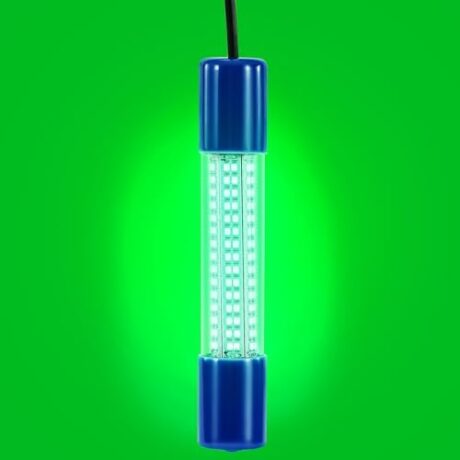 18W Underwater Fishing Light, IP68 Waterproof DC 12-24V LED Fish Bait Light Submersible Finder Attractants Lamp for Crappie Shrimp Squid Catfish + Battery Clamps, 16.4ft Cable Green/Blue/White Light
