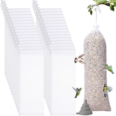 30 Pcs 4.7" x 11.8" Finch Sock Feeder for Outdoor, Durable Thistle Seed Feeder Sacks with Funnels, Bird Food Supply Tools for Garden Yard Wild Finch Feeding