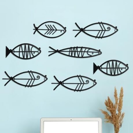 7 Pcs Metal Fish Wall Decor Art Beach Nautical Coastal Wall Decor Modern Summer Ocean Theme of Fish Wall Art for Indoor Outdoor Home Bedroom Living Room Office