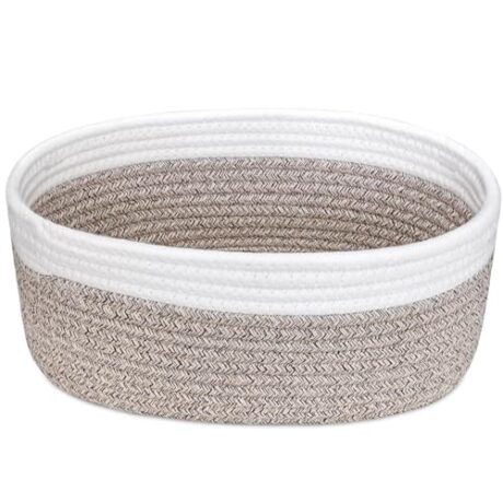 ABenkle Small Woven Basket, Cute Small Basket, Rope Room Shelf Storage Basket, Cat Dog Toys Basket Chest Box, Empty Decorative Gift Basket, 12"x 8" x 5"