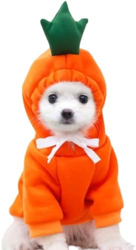 ANIAC Funny Pet Clothes for Small Dog Cat Carrot Dog Hoodies Warm Puppy Sweatshirt Coat with Fruit Hood Fall Puppy Cat Sweater Halloween Easter Dog Carrot Costume (Orange, Small)