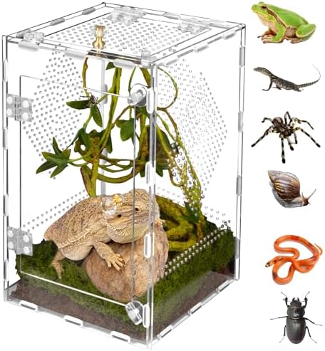Acrylic Reptile Terrarium Easy Assembly, 360° Clear & Keep Pet Secure Design for Jumping Spiders, Tarantulas, Geckos Scratch-Resistant Large Ventilated Habitat Terrarium for Arachnids 11.8*7.9*7.9in
