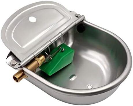 Automatic Waterer Bowl with Brass Float Valve and Drain Plug Stainless Steel Livestock Water Trough Bowl for Dog Cattle Pig Goat Sheep