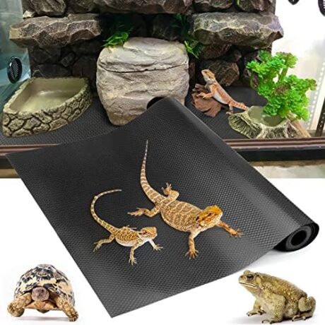 Bearded Dragon Tank Accessories, Reptile Terrarium Carpet Substrate for Leopard Gecko, Lizard, Iguana, Snake, Tortoise, Non-Adhesive Reptile Habitat Bedding(Black 118inch)