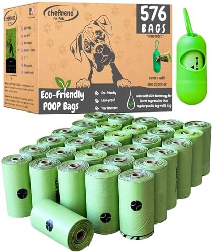 Biodegradable Dog Poop Bags with Dispenser (576 Bags) Eco-friendly doggy poop Pickup Bags 32 Refill Rolls Eco Dog Waste Bags Cat Litter Clamps & Poop Bags (32 Rolls, Uscented)