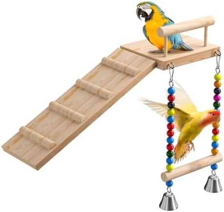 Bird Perches Platform Swing with Climbing Ladder,Bird Wooden Playground,Bird Swing for Green Cheeks, Small Lovebirds, Goldens, Hamsters, Parakeet Cage Accessories