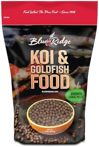 Blue Ridge Koi Fish Food 2lb - Koi Food Large 3/16" Growth Formula, Goldfish Food, Premium Fish Food for Ponds, Ponds Fish Food, Floating Pond Pellets